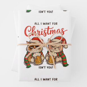 All I Want For Christmas Isn’t You Angry Cats Xmas Wrapping Paper Sheet
