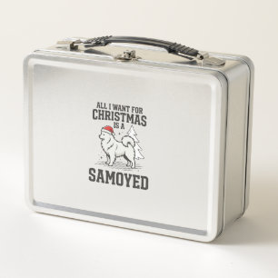 All I Want for Christmas Samoyed Dog Metal Lunch Box