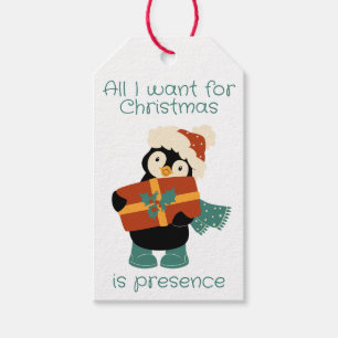 All I want for Christmas vintage penguin Gift Tags