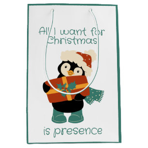 All I want for Christmas vintage penguin Medium Gift Bag