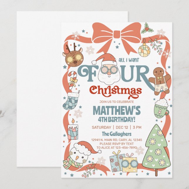 All I want FOUR Christmas boy 4th birthday invite. Invitation (Front/Back)