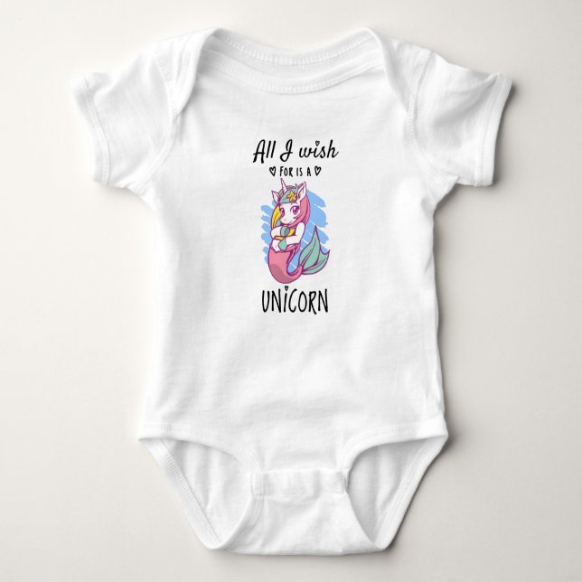 All I wish for is a Unicorn Baby Bodysuit (Front)