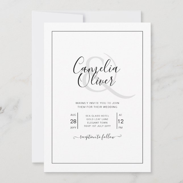 All-in-1 Elegant Classic Black  Font White Wedding Invitation (Front)