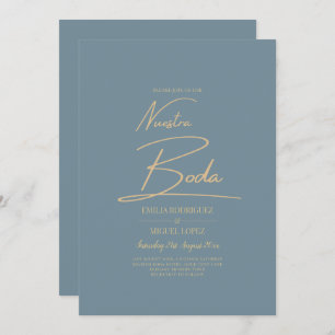 All-in-1 Elegant Sea Glass Teal Gold Nuestra Boda Invitation