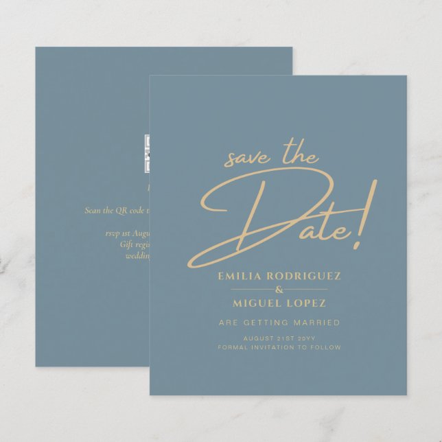 All-in-1 Elegant Sea Glass Teal Gold Wedding QR cd (Front/Back)