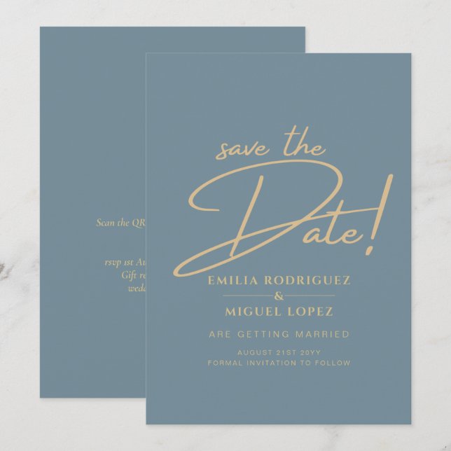 All-in-1 Elegant Sea Glass Teal Gold Wedding QR cd Invitation (Front/Back)