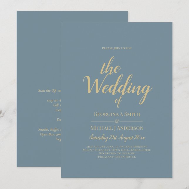 All-in-1 Elegant Sea Glass Teal Gold Wedding QR cd Invitation (Front/Back)