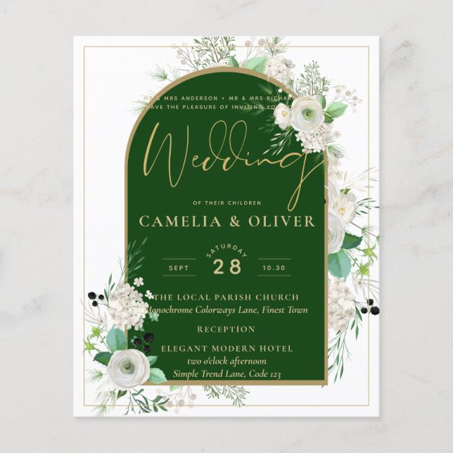All-in-1 Elegant White Roses Wedding QR Code Flyer (Front)