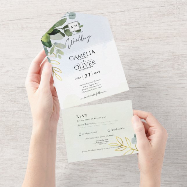 All-in-1 Eucalyptus Leaves Invite and RSVP Leaves (Tearaway)