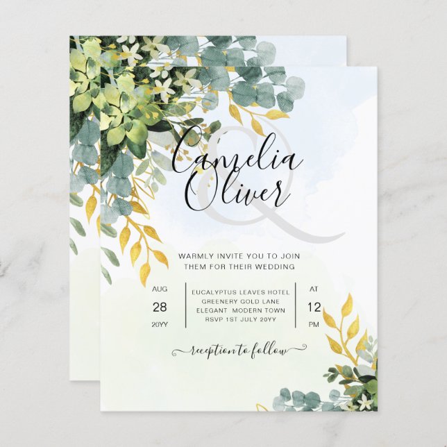 All-in-1 Greenery Gold Eucalyptus Leaves Wedding (Front/Back)