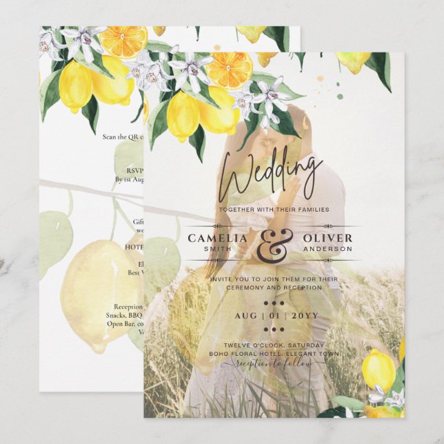 All-in-1 PHOTO OVERLAY Lemons Wedding Invite QR (Front/Back)