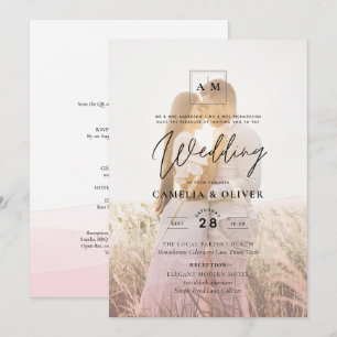 All-in-1 Pink Ombre Photo Overlay Wedding QR Code Invitation