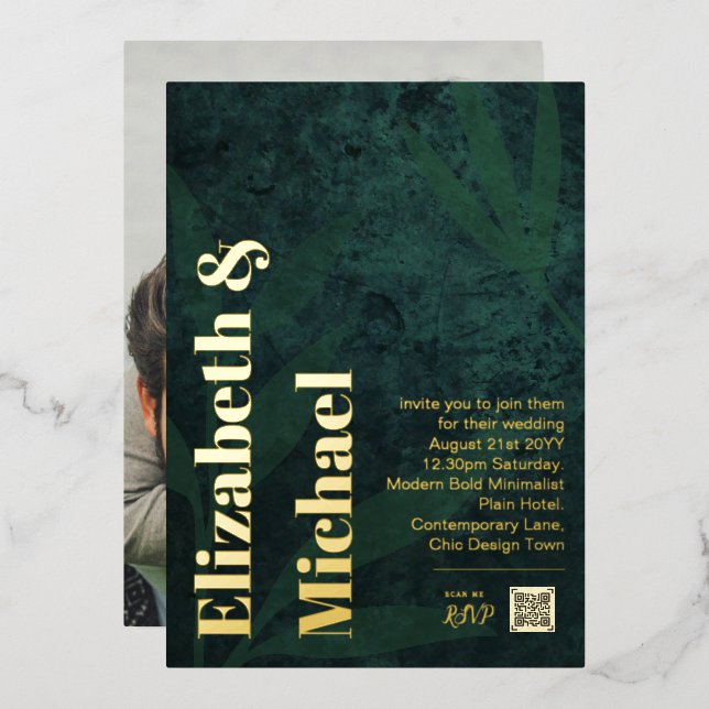 All-in-1 REAL GOLD FOIL Green Photo QR Code Modern (Front/Back)
