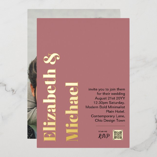 All-in-1 REAL GOLD FOIL Pink Photo QR Code Modern (Front/Back)