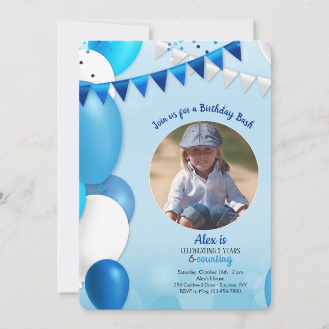 All in Blue Photo Birthday Invitation (Front)
