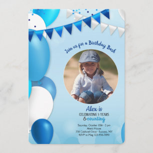 All in Blue Photo Birthday Invitation