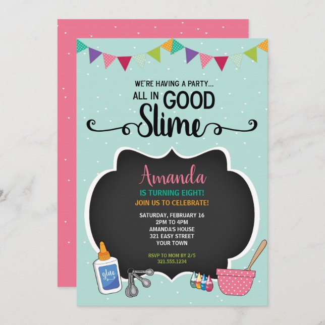 All In Good Slime Birthday Party Invitation (Front/Back)