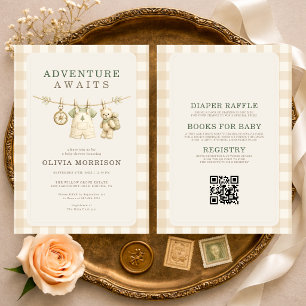 All in One Adventure Awaits Gingham Baby Shower Invitation