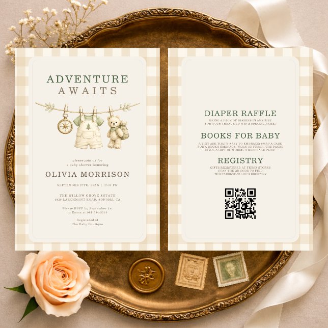 All in One Adventure Awaits Gingham Baby Shower Invitation (Creator Uploaded)