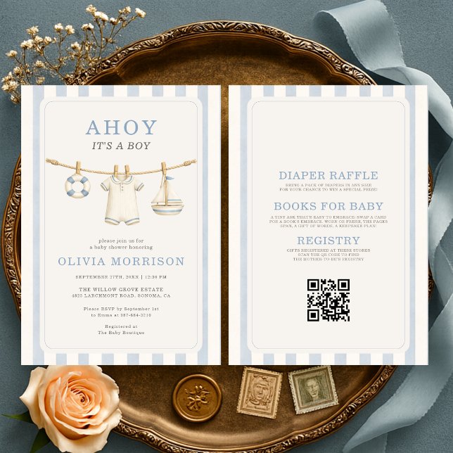 All in One Ahoy It's a Boy QR Code Baby Shower Invitation (Creator Uploaded)