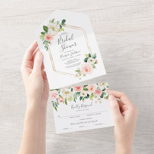 All in One Airy Blush Gold Bridal Shower Invite (Tearaway)