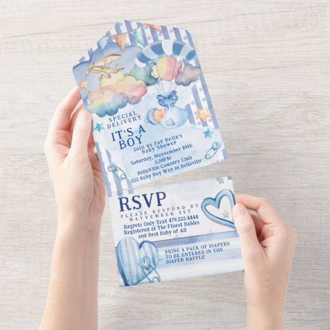 ALL IN ONE BABY BOY SHOWER Invitation Design (Tearaway)
