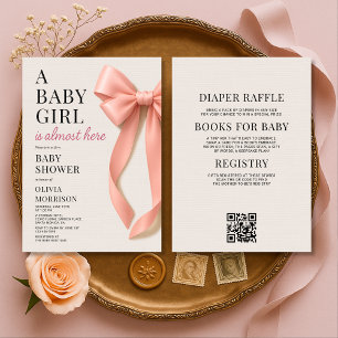 All in One Baby Girl Pink Bow Baby Shower Invitation