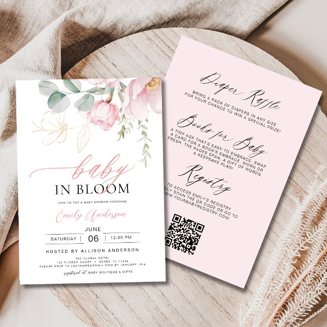 All in One Baby in Bloom Blush Pink Floral Shower Invitation (Creator Uploaded)