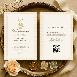 All in One Baby is Brewing QR Code  Baby Shower Invitation