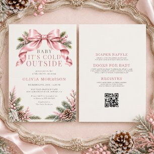 All in One Baby It's Cold Outside Pink Baby Shower Invitation