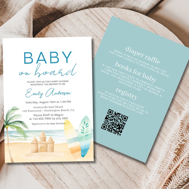 All in One Baby on Board Surfboard Beach Shower Invitation (Creator Uploaded)