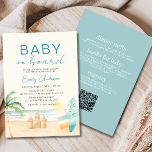 All in One Baby on Board Surfboard Beach Shower Invitation