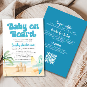 All in One Baby on Board Surfboard Beach Shower Invitation