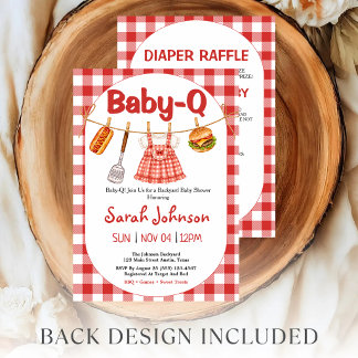 All in One Baby-Q Red Gingham Girl Baby Shower Invitation