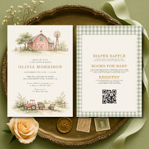 All in One Barnyard Farm Animal Baby Shower Invitation