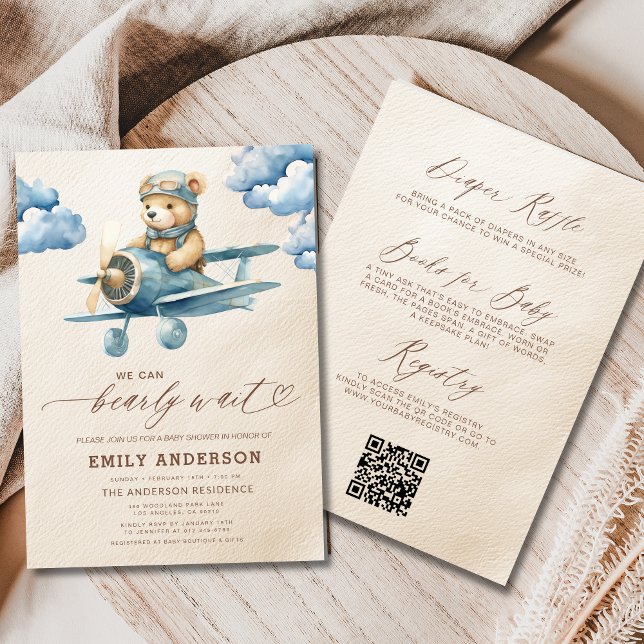 All in One Bearly Wait Blue Boy Baby Shower Invitation (Creator Uploaded)