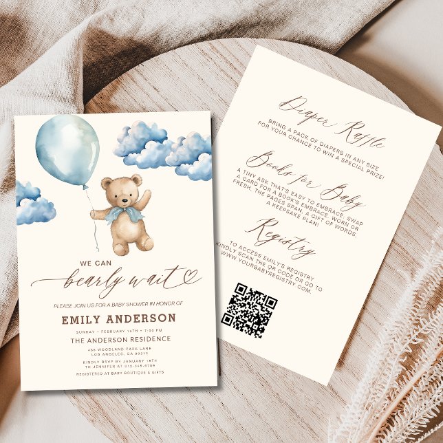 All in One Bearly Wait Blue Boy Baby Shower Invitation (Creator Uploaded)