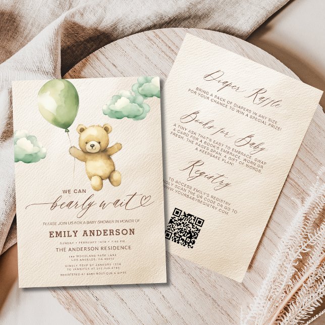 All in One Bearly Wait Green Baby Shower Invitation (Creator Uploaded)