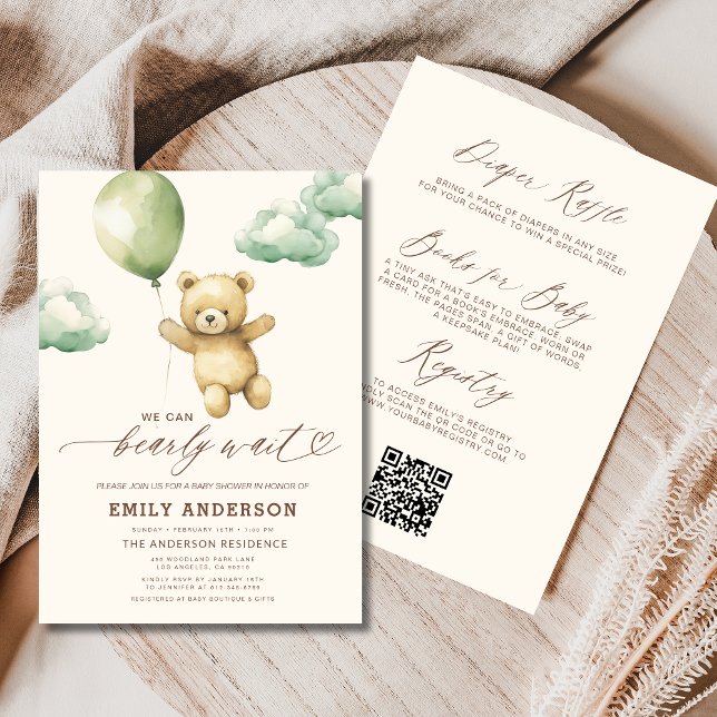 All in One Bearly Wait Green Baby Shower Invitation (Creator Uploaded)