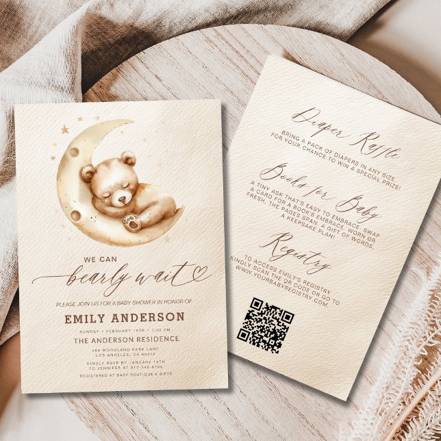 All in One Bearly Wait Neutral Beige Baby Shower Invitation (Creator Uploaded)