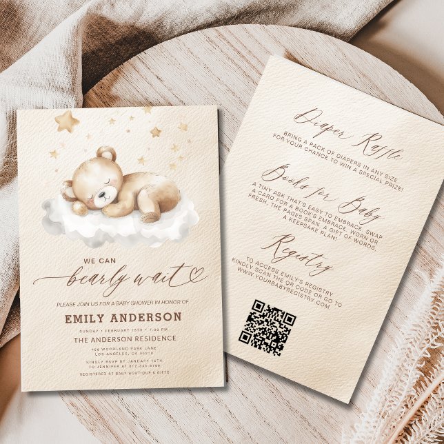 All in One Bearly Wait Neutral Beige Baby Shower Invitation (Creator Uploaded)