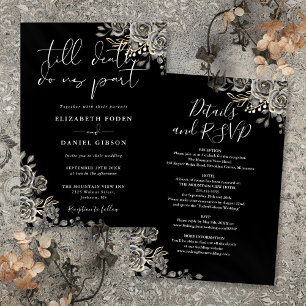 All In One Black And White Gothic Floral Wedding Invitation