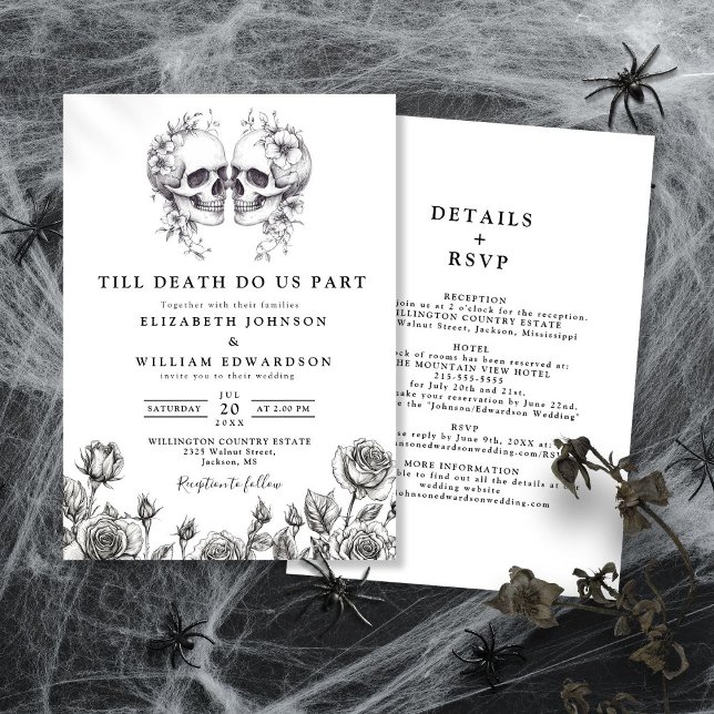 All In One Black And White Gothic Skulls Wedding Invitation (Creator Uploaded)