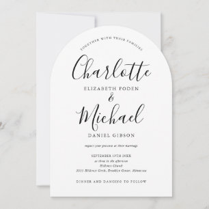 All In One Black And White Script Arch Wedding Invitation