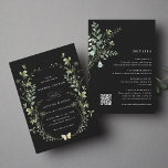 All In One Black Elegant Wildflower Wedding  Invitation<br><div class="desc">This all-in-one wedding invitation features beautiful hand-painted watercolor wildflowers arranged as a wreath and wedding details,  QR code on the back. Perfect for spring,  summer,  or fall weddings. For more advanced customization of this design,  please click the BLUE DESIGN TOOL BUTTON above!  Matching items are also available.</div>