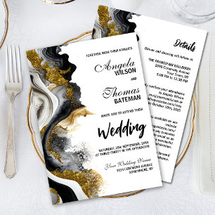All In One Black Gold Agate Marble Wedding Invitation