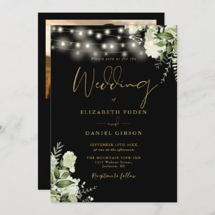 All In One Black Gold Greenery Light Photo Wedding Invitation