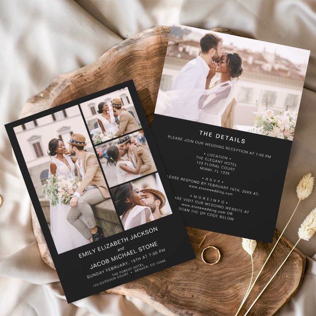 All In One Black Minimalist Photo Wedding Invitation (Creator Uploaded)