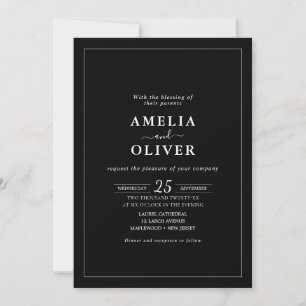 All In One Black Minimalist Wedding Details Invitation
