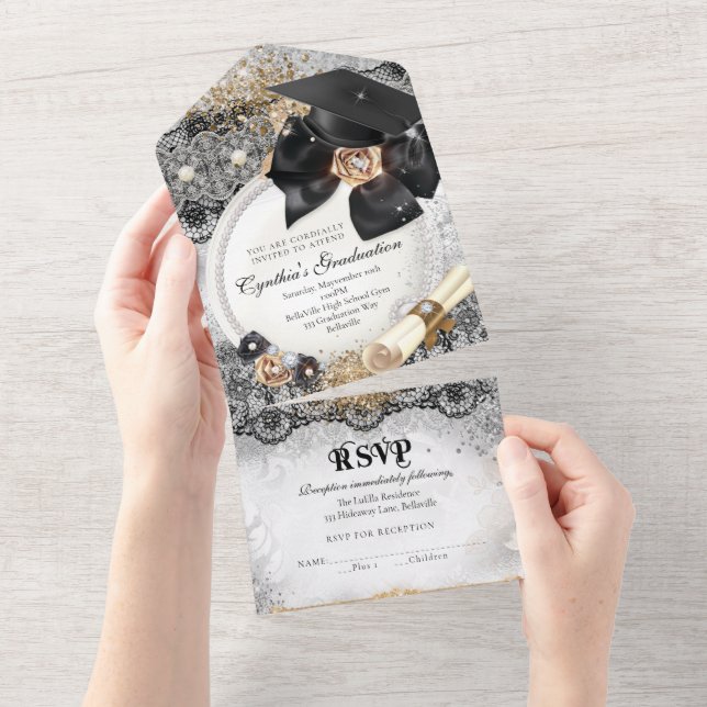 ALL IN ONE Bling Graduation Invitation (Tearaway)
